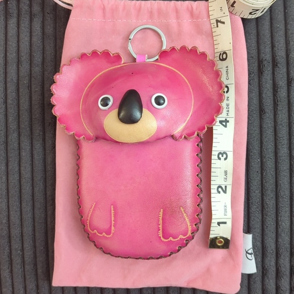 Pink Koala Genuine Leather Coin Pouch with Beaded Stone Chips Bracelet - Picture 2 of 7